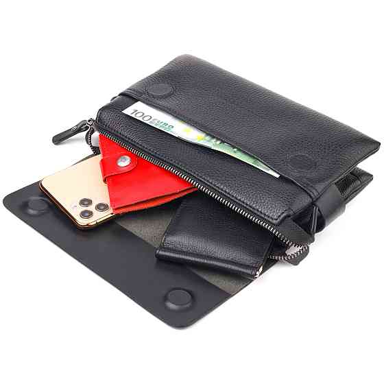 Красивий чоловічий клатч із натуральної комбінованої шкіри CANPELLINI 21564 Чорний Київ