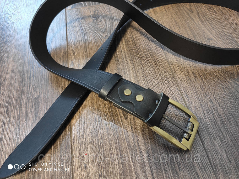Чорний шкіряний чоловічий ремінь під джинси Shvigel Київ - фото 6