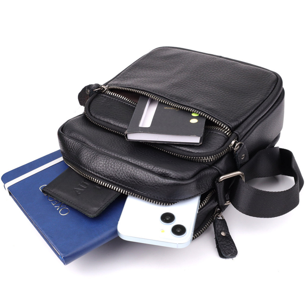 Вместительная мужская сумка на плечо из натуральной кожи Черный (Vintage) Киев - изображение 1