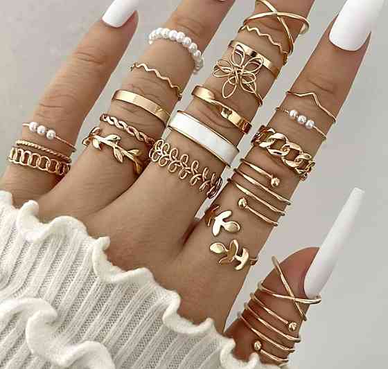 Набор колец 21 шт женские золотистые регулируемые кольца на пальцы Киев
