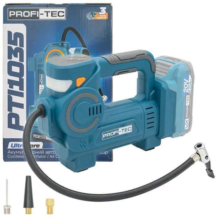Компресор автомобільний акумуляторний PROFI-TEC PTI1035 20 В, 10,3 бар, 35 л/хв, без АКБ і ЗП Київ - фото 1