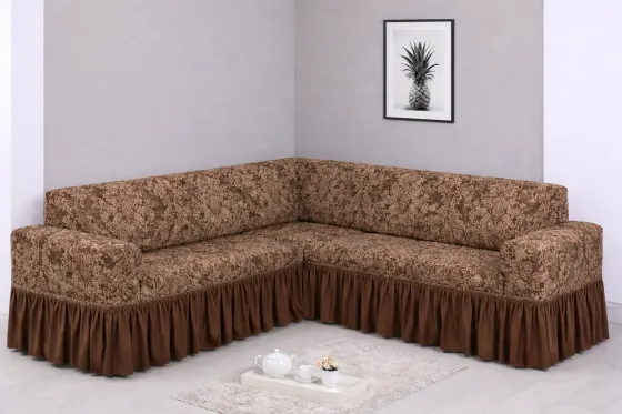 Угловой жаккардовый чехол на диван, универсальный натяжной чехол, накидка на диван Коричневый Коломыя