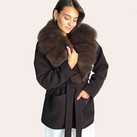 Женское пальто с меховым воротником Шоколадный, 48 Харьков