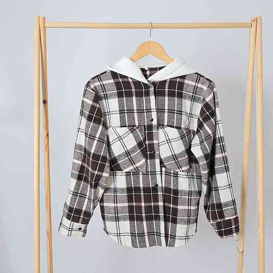 Дитяча тепла кашемірова сорочка в коричневу карту з капюшоном, для хлопчика, для дівчинки 110 Кам'янець-Подільський