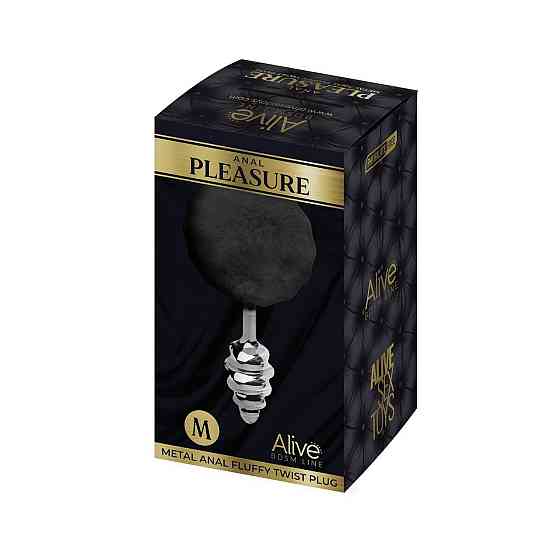 Металева анальна пробка Кролячий хвостик Alive Fluffy Twist Plug M Black, діаметр 3,4 см Sex Aura Київ