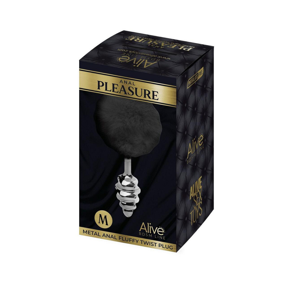 Металева анальна пробка Кролячий хвостик Alive Fluffy Twist Plug M Black, діаметр 3,4 см Sex Aura Київ - фото 3