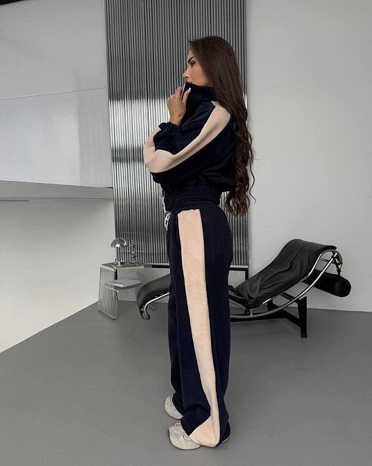 Жіночий теплий повсякденний костюм із лампасами, двобічний фліс Синій Одеса - фото 10