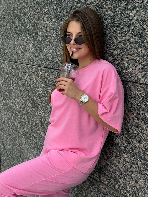 Спортивный костюм женский футболка и штаны джогеры Розовый XL-XXL Харьков - изображение 6