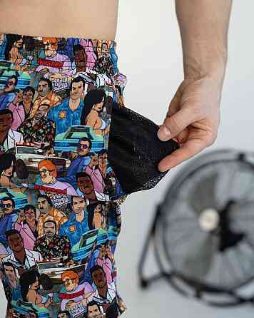 Мужские пляжные шорты с принтом голубые Pobedov Vocation GTA Киев