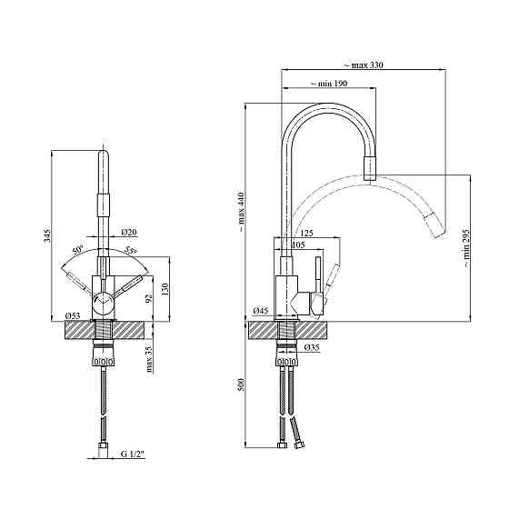 Смеситель для кухни с гибким изливом Kroner KRP Edelstahl Klassisch - PVD035BLK графит/черный Киев