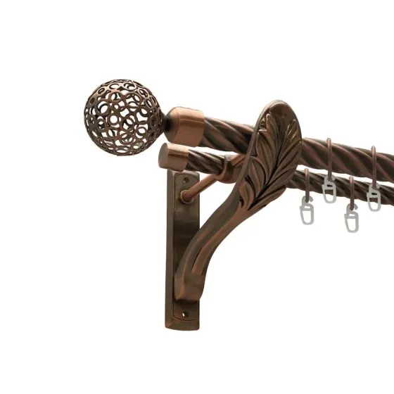 Карниз Orvit Савона металевий дворядний ретро скручена труба кільце металеве Мідь 25\19 мм 300 см Львов