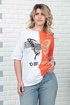 Двокольорова футболка "Butterfly" оптом | Батал | Розпродаж моделі Помаранчевий, 54-56 Київ