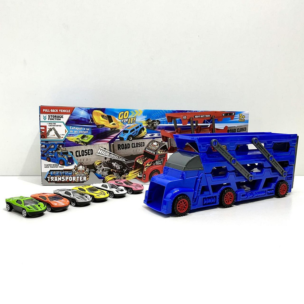 Трейлер-автовоз розкладний з набором машинок 6шт Синій (K180A10) Чернігів - фото 8