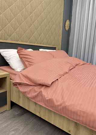 Комплект постельного белья Страйп-сатин Евро 200х230 с простыней на резинке Терракотовый (88-095) Киев