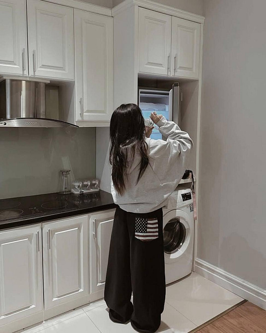 Женские объемные оверсайз брюки с резинкой в поясе двунитка Черный Одесса - изображение 4