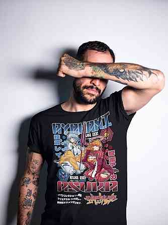 Футболка для хлопчика з аніме принтом Євангеліон оверсайз (зріст від 165 до 180) Чорний AnimeJ0411m Дніпро