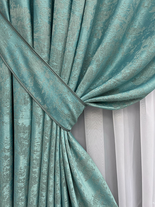 Комплект готовых штор VR-Textil Жаккард Sultan YL № 1292ш Бирюзовый 130×250 см 2 шт (39-0076) Киев - изображение 5