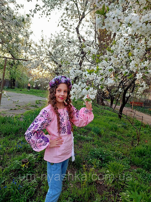 Дитяча вишиванка на натуральному полотні Зозулька рожево-фіолетова Кривий Ріг - фото 8