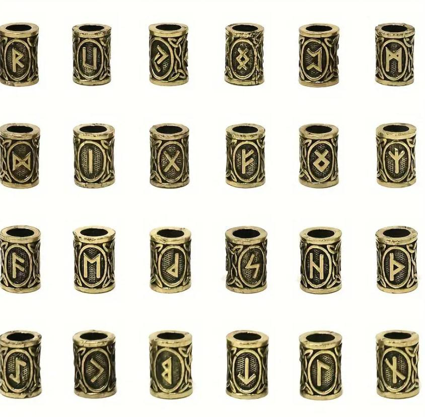 Скандинавські металеві намистини шарми " Руни вікінгів " в мішечку. Комплект 24 шт., колір золото. Київ - фото 2