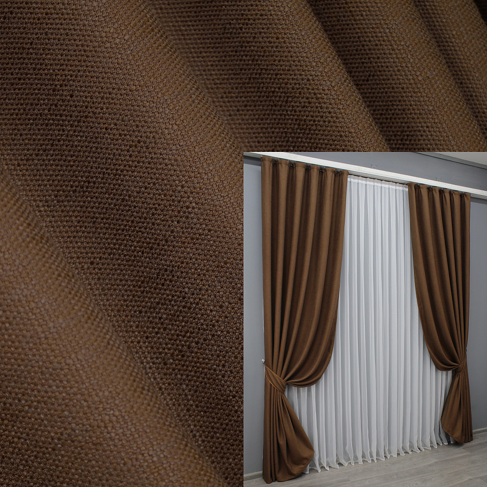 Комплект готовых штор VR-Textil Лен рогожка № 1422ш Светло-коричневый 150х270 см 2 шт (33-0307) Киев - изображение 1