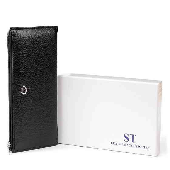 Горизонтальный тонкий кошелек из кожи унисекс Черный (ST Leather) Киев