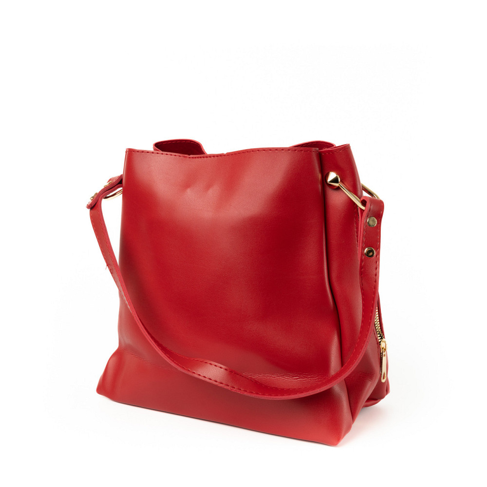 Сумка женская через плечо вместительная стильная из искусственной кожи с боковыми молниями, Красный Каменец-Подольский - изображение 1