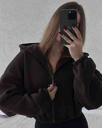 Жіноча стильна та тепла зіп-худі оверсайз тринитка на флісі Шоколад Одеса