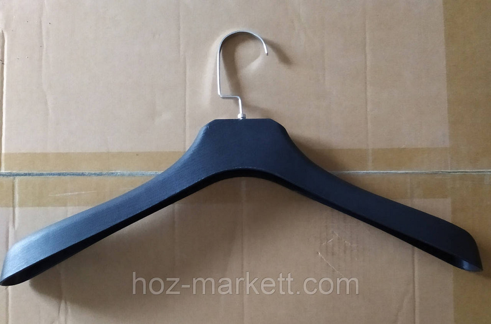 Плічка вішалки тремпеля широкі чорні чоловічі з хромованим неповоротним гачком Харків - фото 1