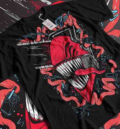 Футболка для хлопчика з аніме принтом Людина-бензопила оверсайз (зріст від 165 до 180) Чорний AnimeJ1194m Дніпро