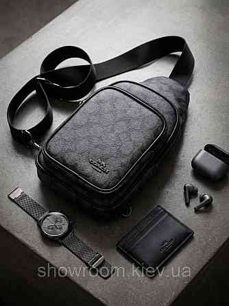 Мужская сумка на грудь (слинг), бананка Coach (77-2517) серая Киев