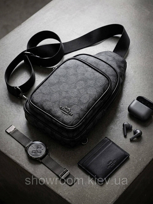 Чоловіча сумка на груди (слінг), бананка, барсетка Coach (77-2517) сіра Київ - фото 5