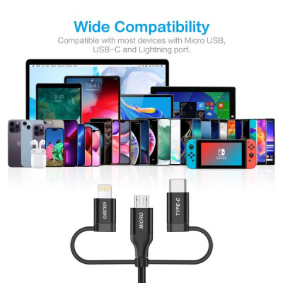 Дата кабель USB 2.0 AM to Lightning + Micro 5P + USB-C 1.2m MFI Choetech (IP0030-BK) Вінниця - фото 8