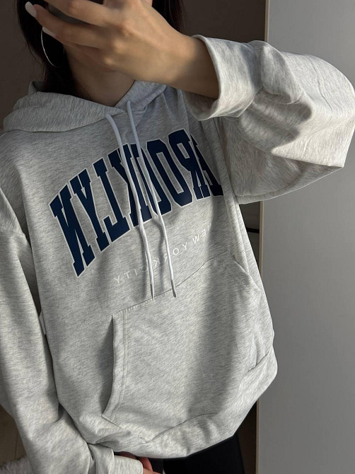 Женская повседневная оверсайз худи с накатом турецкая двунитка Меланж Одесса - изображение 2
