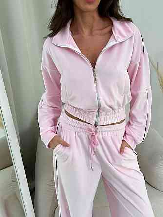 Женский повседневный велюровый костюм двойка: кофта и брюки Розовый, 48/52 Одесса