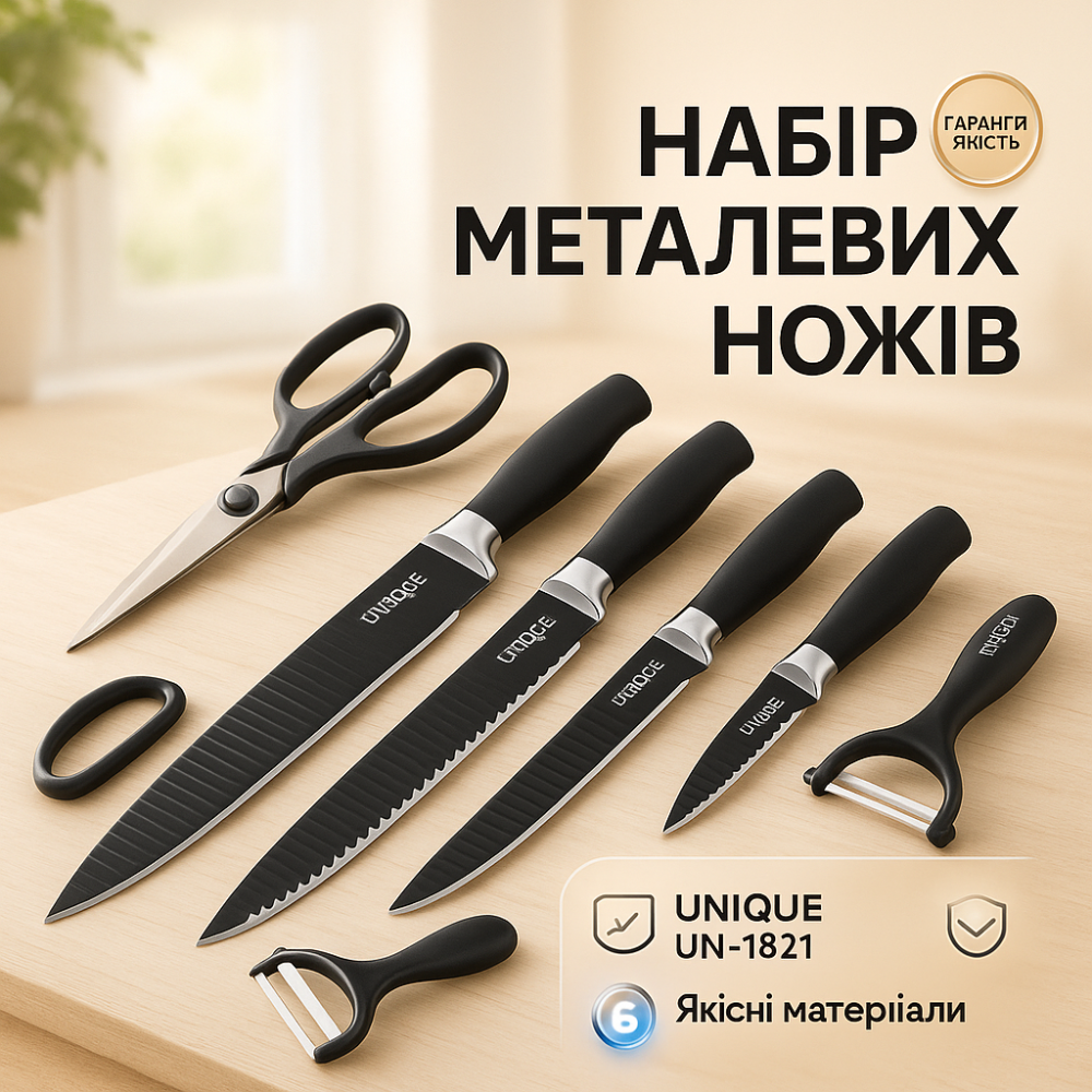 Кухонний набір ножів для нарізки UNIQUE UN-1821 6 шт, Набір литих ножів для кухні XW-81 Львів - фото 14