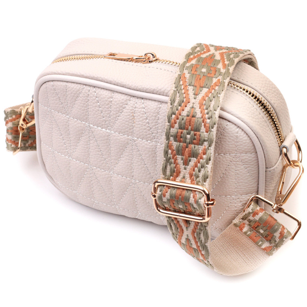 Стильна стьобана жіноча сумка з натуральної шкіри Vintage 22611 Білий Київ - фото 1