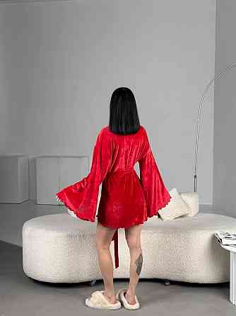 Жіночий домашній велюровий міні халат плюш велюр Червоний, Oversize 42/46 Одеса