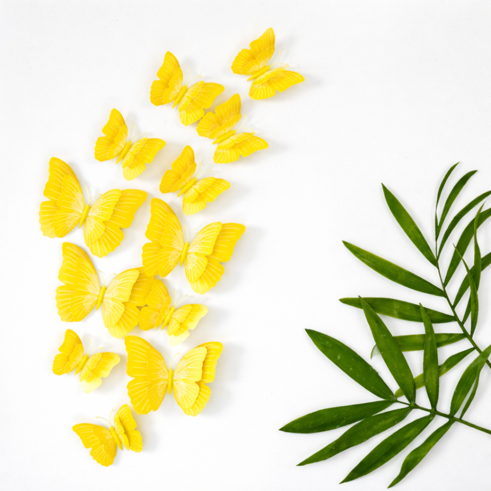 Метелики на стіну 3D декоративні метелики для декору стін та інтер'єру 12 штук жовтий Київ - фото 4