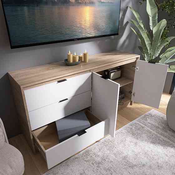 Великий комод із дверима та 3-ма шухлядами Еверест Сіті-1500 150,2х38х74,6 Дуб сонома/Білий (DTM-071102) Львів