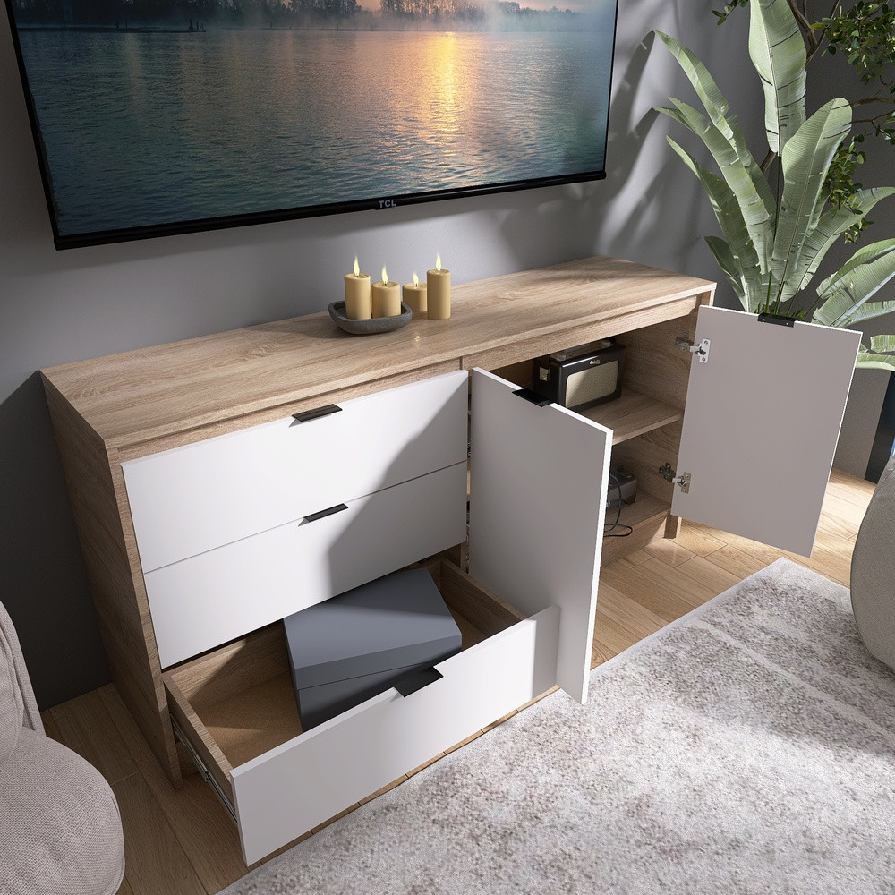 Большой комод с дверями и 3-мя ящиками Эверест Сити-1500 150,2х38х74,6 Дуб сонома/Белый (DTM-071102) Львов - изображение 4