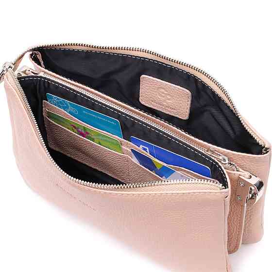 Чарівний жіночий клатч із натуральної зернистої шкіри Пудровий (GRANDE PELLE) Київ