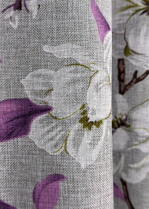 Шторная ткань лен с цветочным принтом, коллекция 