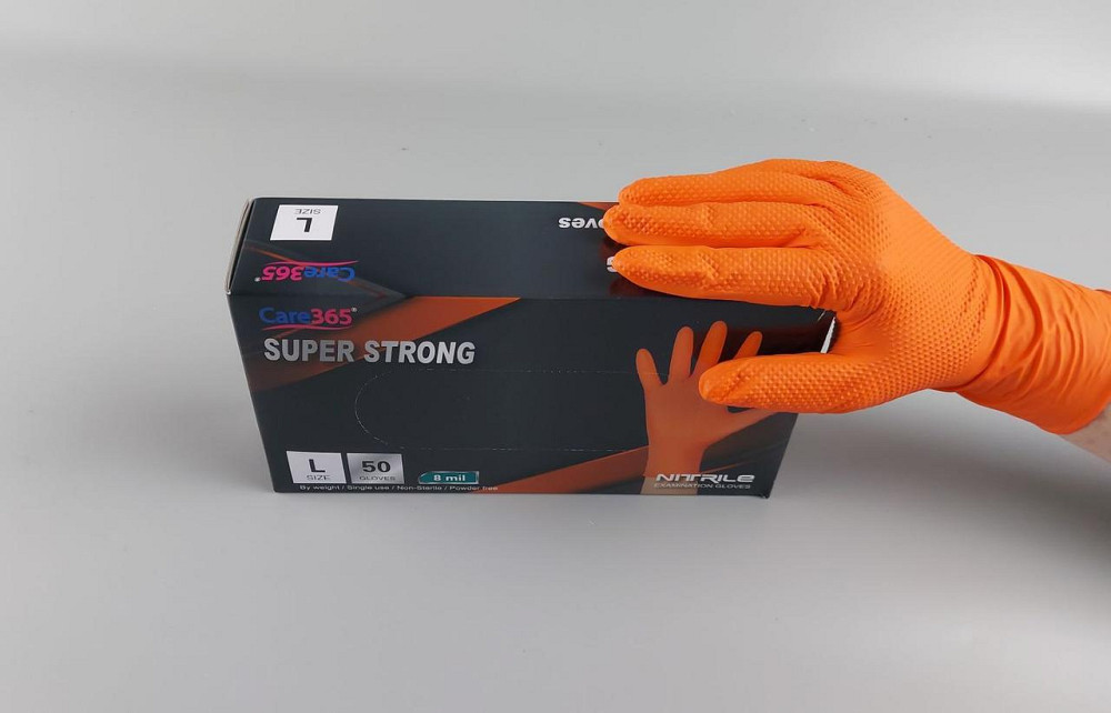 Рукавиці нітрилові суперміцні 50 шт. господарські, розмір L ORANGE "CARE 365" (1 пачка) Харків - фото 2