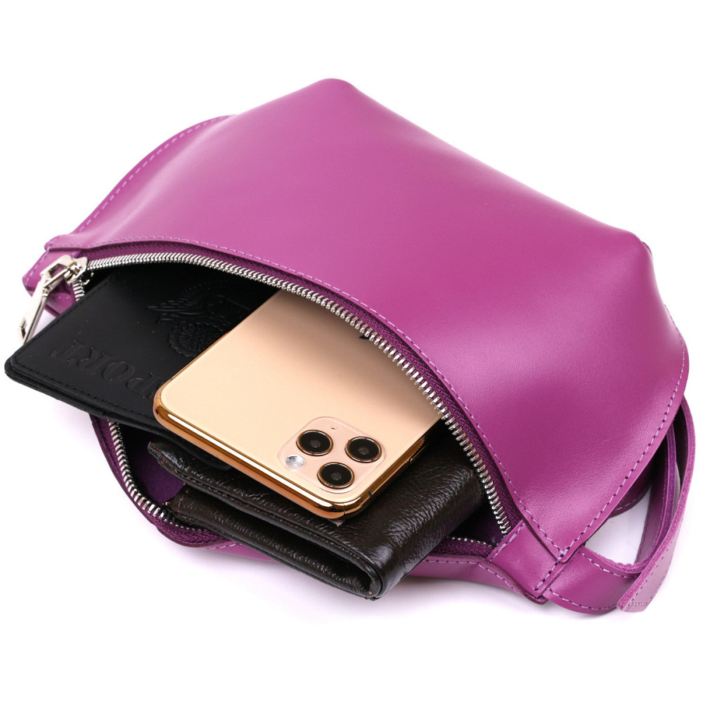 Яскрава жіноча бананка із натуральної шкіри Shvigel 16386 Фіолетовий Київ - фото 6