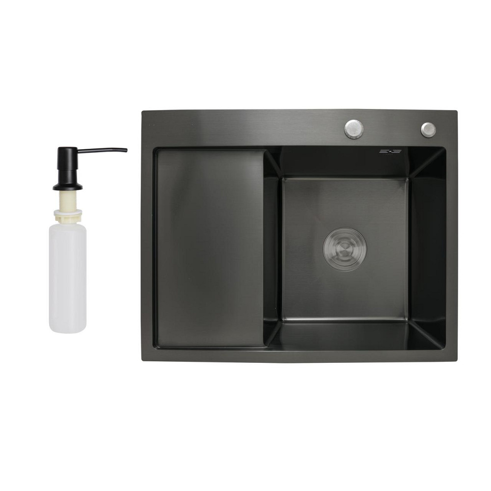 Мийка для кухні інтегрована Lidz Handmade H6350BL крило зліва (LDH6350BRUL45589) Brushed Black PVD 3,0/1,0 мм Київ - фото 1