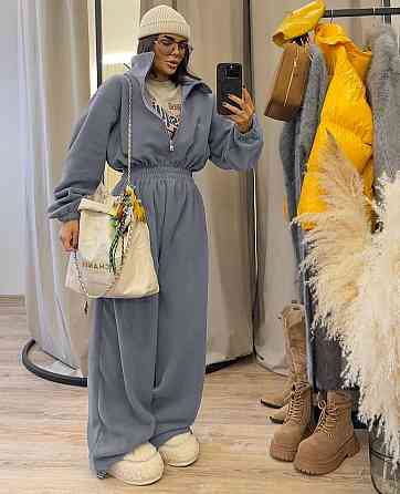 Женский стильный теплый комбинезон из флиса Серый Одесса