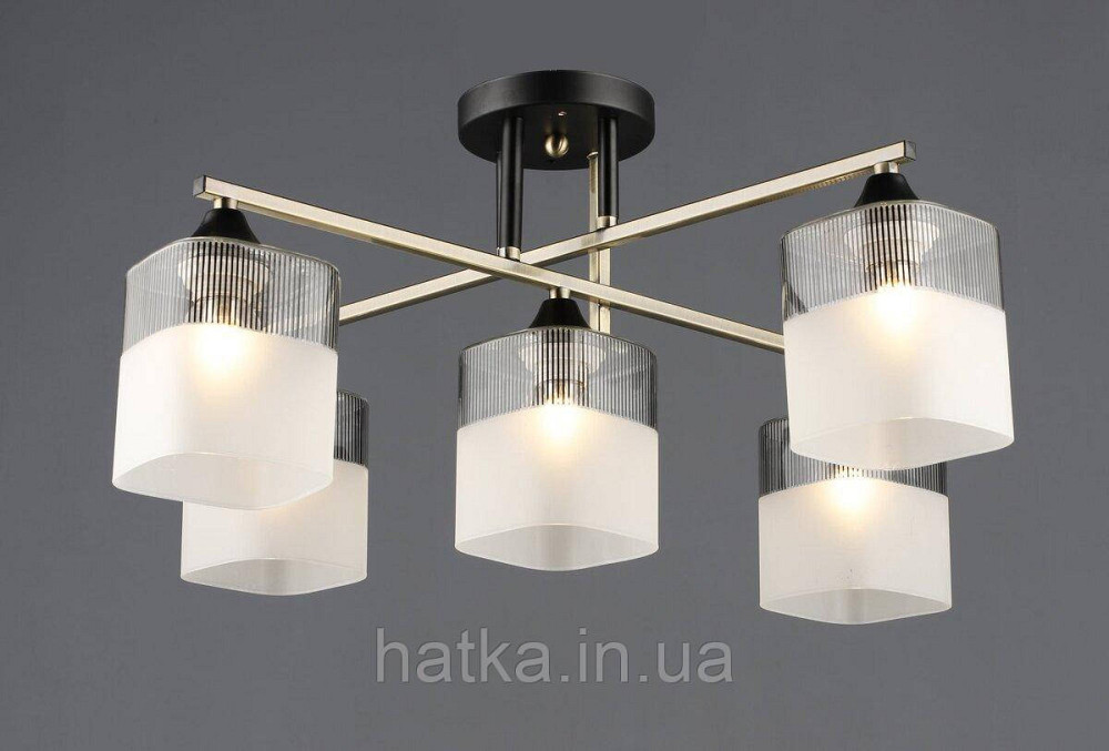 Люстра стельова на 5 плафонів VALESO E27 Бронза Чорний Скло Сталь A4425/5 Київ - фото 1