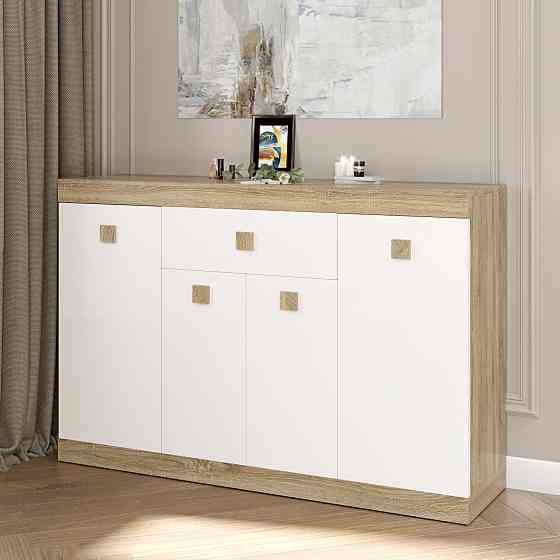 Великий комод Еверест з дверима та ящиком Соната-7 140х38х94 дуб сонома + білий (DTM-2016) Львів