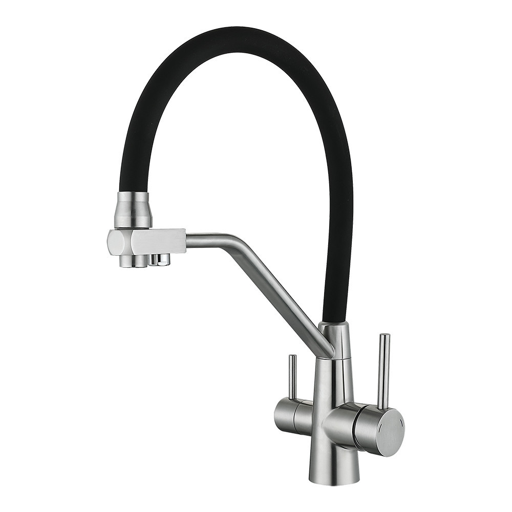 Змішувач для з підключенням до фільтру WEZER INX4A-08B гнучкий вилив, сатин/чорний Київ - фото 1