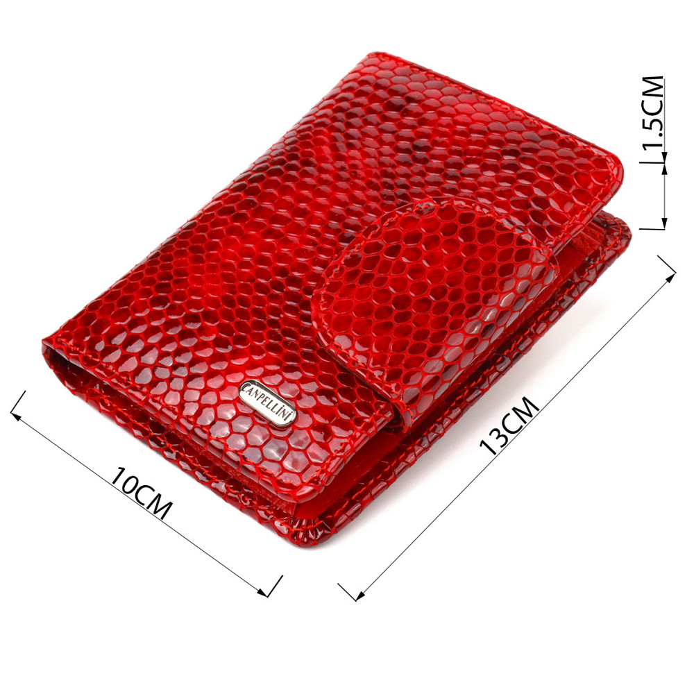 Лакований жіночий гаманець з натуральної шкіри з тисненням під змію CANPELLINI 21682 Червоний Київ - фото 9